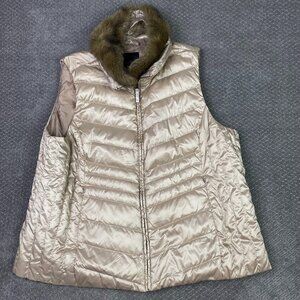 Talbots Metallic Down Puffer Vest with Detachable Faux Fur Collar Womens 3x Gold